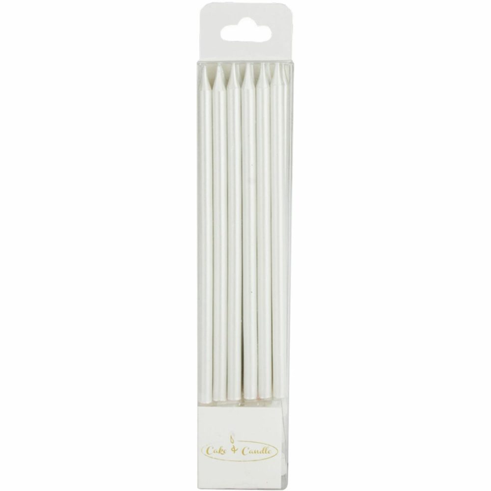 Candles | Pearlised White Tall Birthday Candles (Pack Of 12) Baking & Cake Decorating Candles