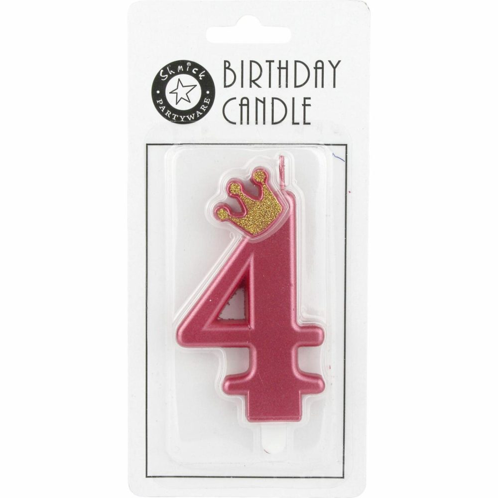 Candles | Pink Rose Gold Glitter Crown Number 4 Candle Baking & Cake Decorating Candles