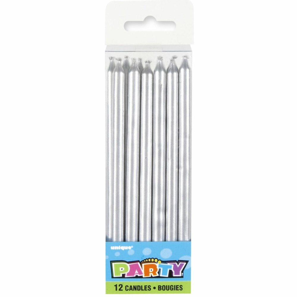 Candles | Silver Birthday Candles (Pack Of 12) Baking & Cake Decorating Candles