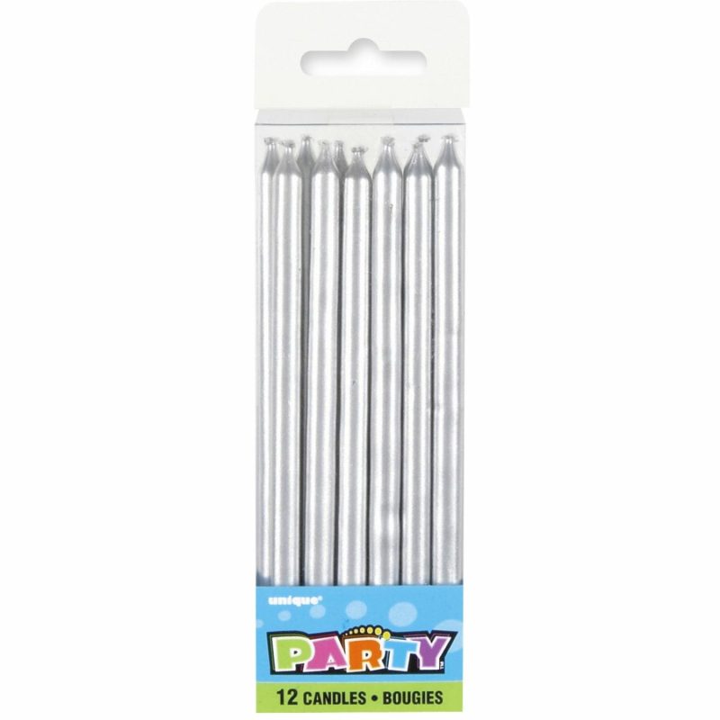 Candles | Silver Birthday Candles (Pack Of 12) Baking & Cake Decorating Candles