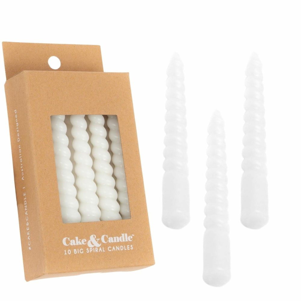 Candles | White Large Spiral Candles (Pack Of 10) Baking & Cake Decorating Candles