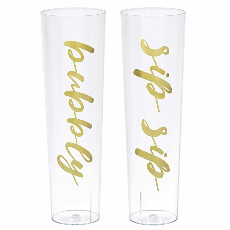 Cups & Glasses | Clear And Gold Stamped Plastic Stemless Champagne Glasses (Pack Of 2) Catering & Kitchen Cups & Glasses