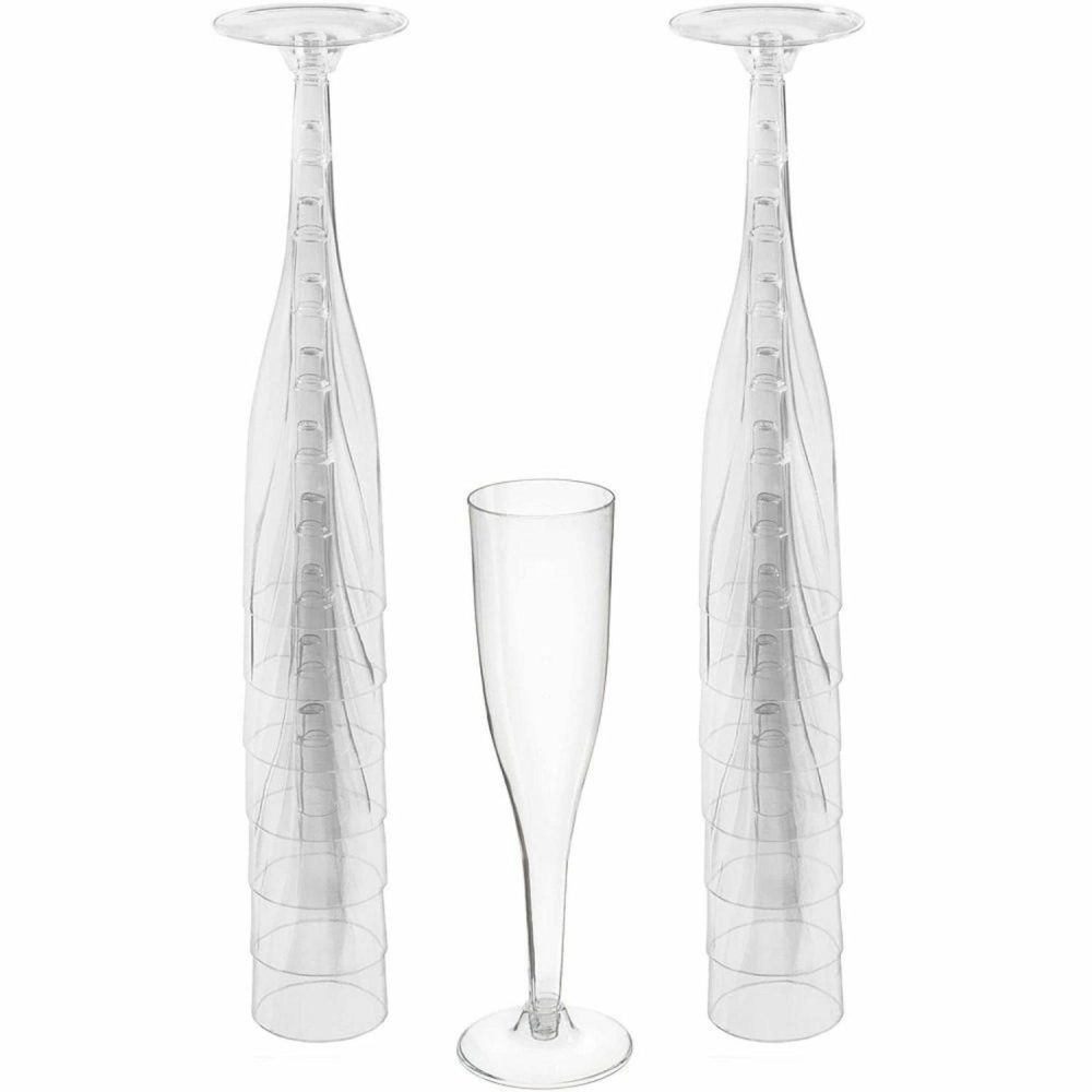 Cups & Glasses | Clear Plastic Champagne Glasses (Pack Of 20) Catering & Kitchen Cups & Glasses