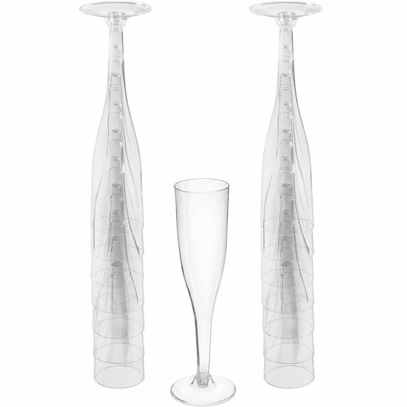 Cups & Glasses | Clear Plastic Champagne Glasses (Pack Of 20) Catering & Kitchen Cups & Glasses