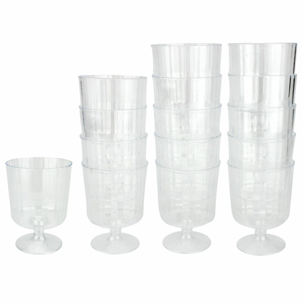 Cups & Glasses | Clear Plastic Ribbed Reusable Mini Wine Glasses 145Ml (Pack Of 15) Catering & Kitchen Cups & Glasses