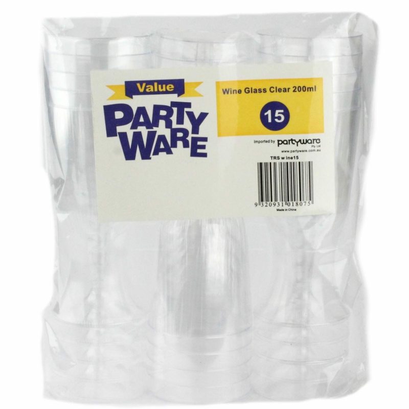 Cups & Glasses | Clear Plastic Wine Glasses (Pack Of 15) Catering & Kitchen Cups & Glasses