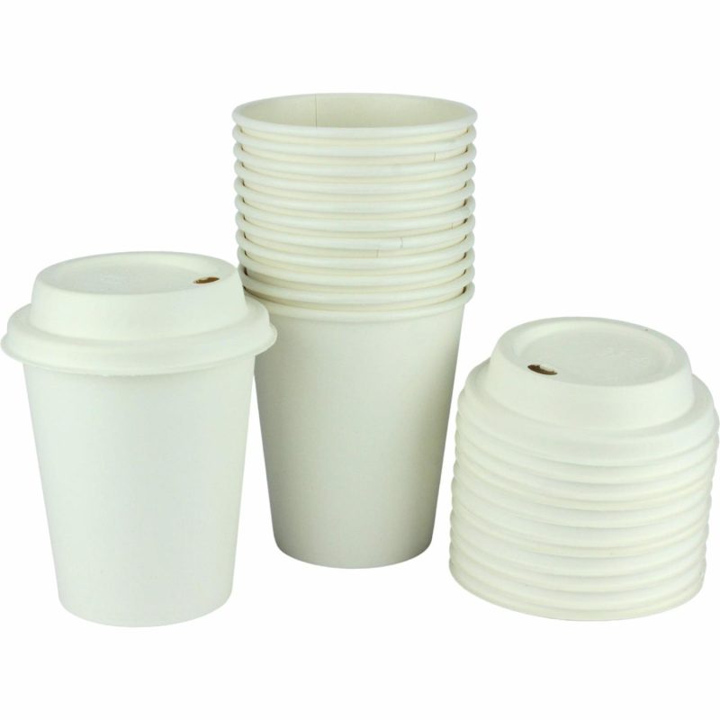 Cups & Glasses | Earth Single Wall Coffee Cups With Sugar Cane Lids 250Ml (Pack Of 12) Catering & Kitchen Cups & Glasses