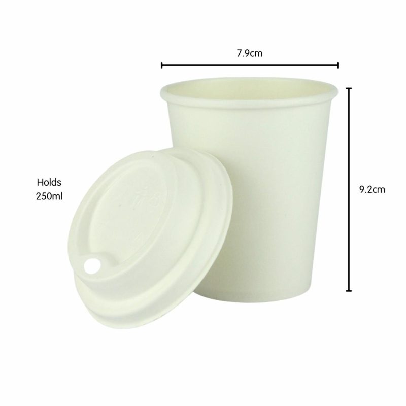 Cups & Glasses | Earth Single Wall Coffee Cups With Sugar Cane Lids 250Ml (Pack Of 12) Catering & Kitchen Cups & Glasses