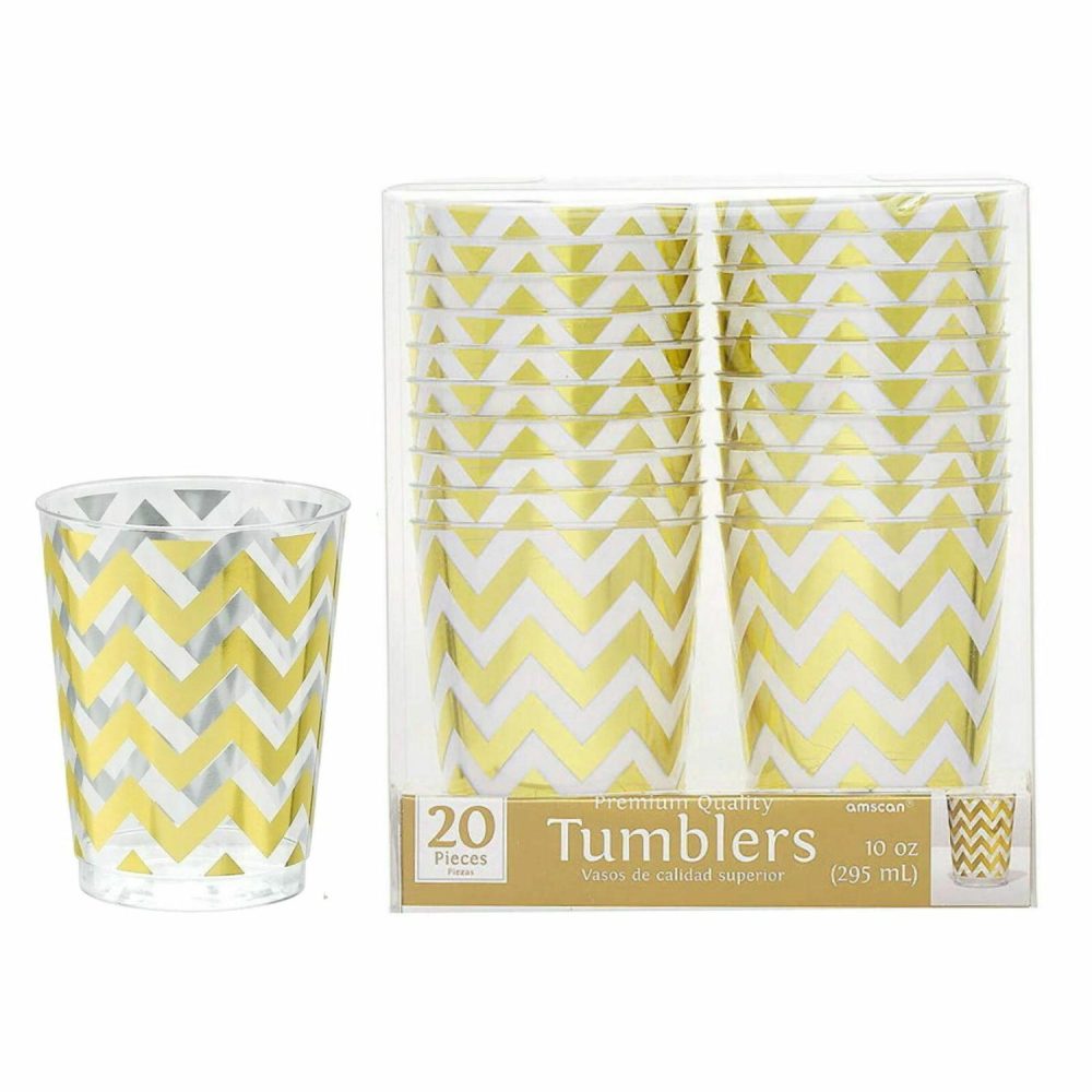 Cups & Glasses | Gold Chevron Plastic Tumbler Cups 295Ml (Pack Of 20) Catering & Kitchen Cups & Glasses