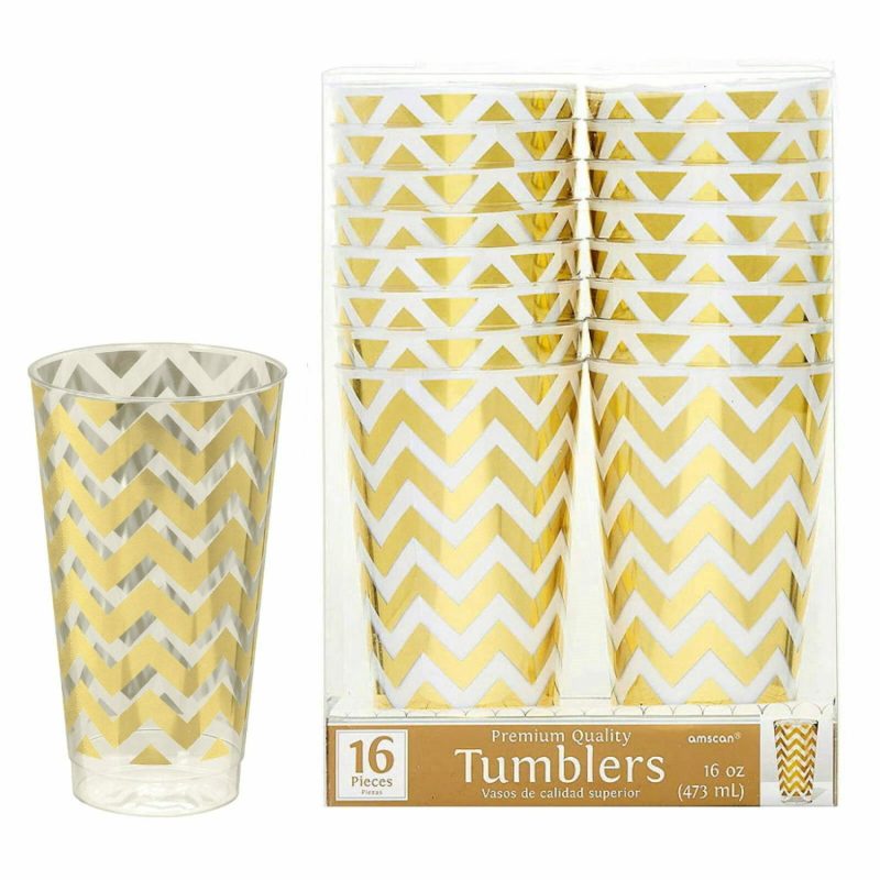 Cups & Glasses | Gold Chevron Plastic Tumbler Cups 473Ml (Pack Of 16) Catering & Kitchen Cups & Glasses