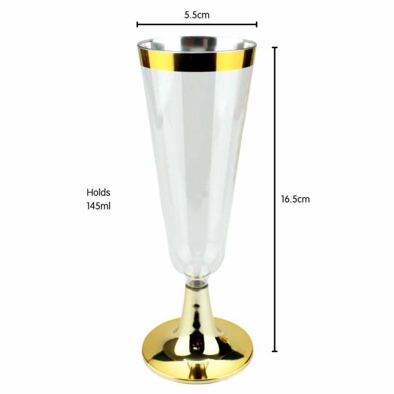 Cups & Glasses | Gold Trim Plastic Champagne Glasses (Pack Of 12) Catering & Kitchen Cups & Glasses