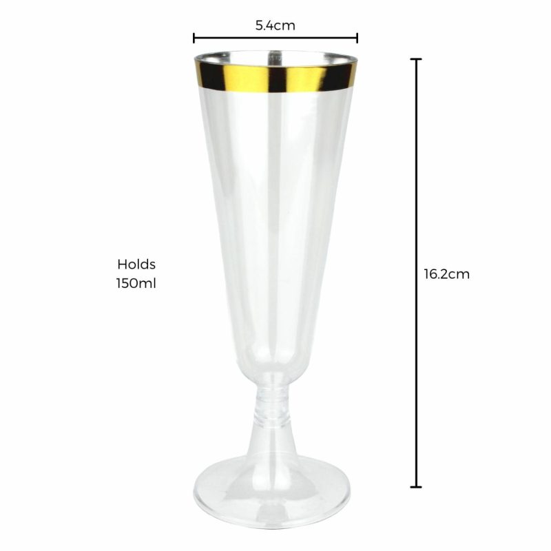 Cups & Glasses | Gold Trim Plastic Champagne Glasses (Pack Of 6) Catering & Kitchen Cups & Glasses