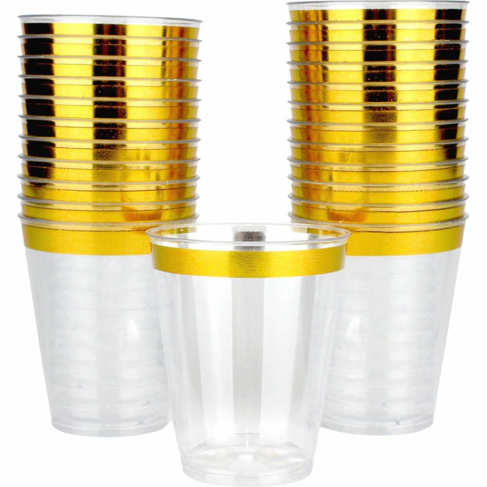 Cups & Glasses | Gold Trim Plastic Shot Glasses 70Ml (Pack Of 24) Catering & Kitchen Cups & Glasses