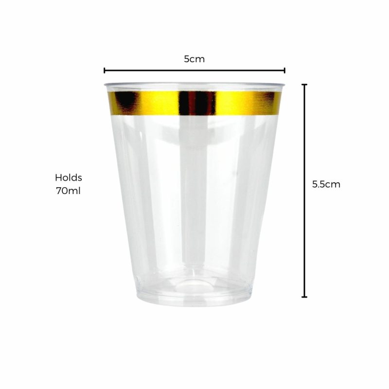 Cups & Glasses | Gold Trim Plastic Shot Glasses 70Ml (Pack Of 24) Catering & Kitchen Cups & Glasses