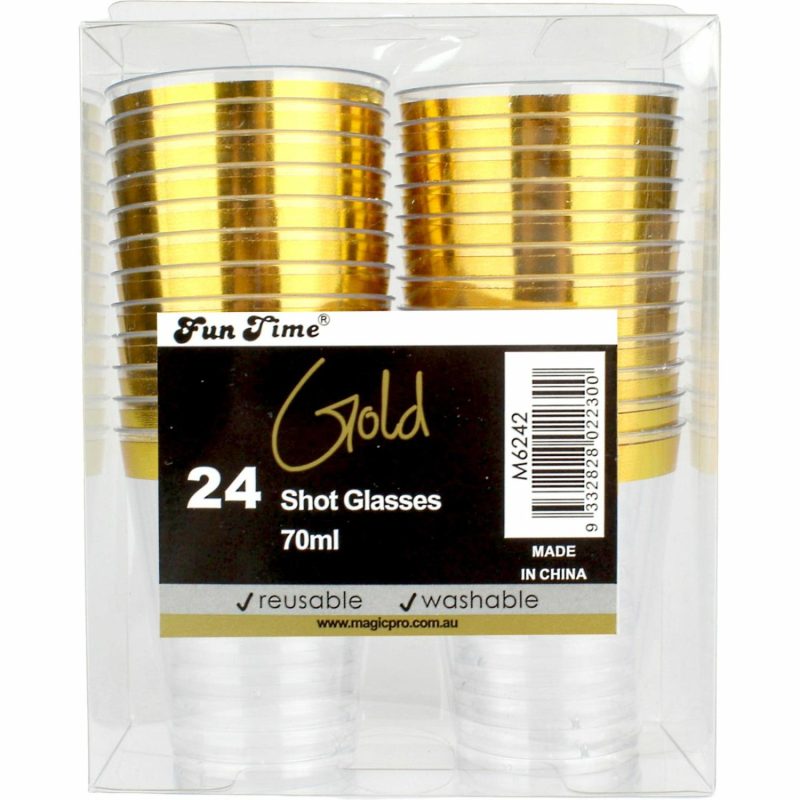 Cups & Glasses | Gold Trim Plastic Shot Glasses 70Ml (Pack Of 24) Catering & Kitchen Cups & Glasses