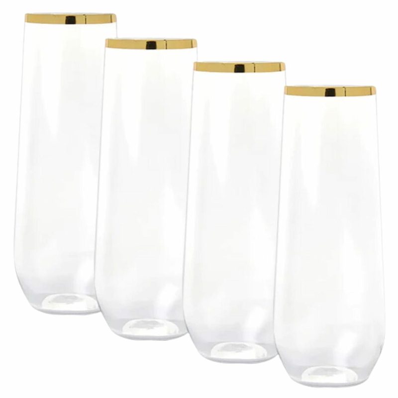 Cups & Glasses | Gold Trim Plastic Stemless Champagne Glasses 250Ml (Pack Of 4) Catering & Kitchen Cups & Glasses