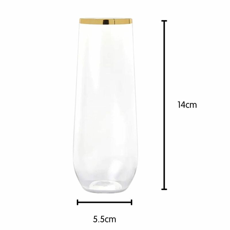 Cups & Glasses | Gold Trim Plastic Stemless Champagne Glasses 250Ml (Pack Of 4) Catering & Kitchen Cups & Glasses