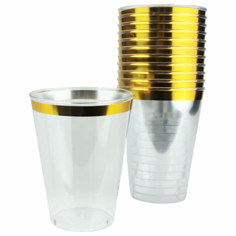 Cups & Glasses | Gold Trim Plastic Tumbler Cups (Pack Of 12) Catering & Kitchen Cups & Glasses