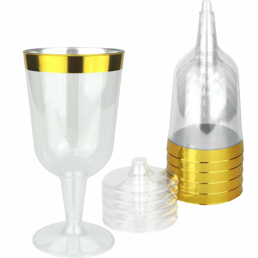 Cups & Glasses | Gold Trim Plastic Wine Glasses (Pack Of 6) Catering & Kitchen Cups & Glasses