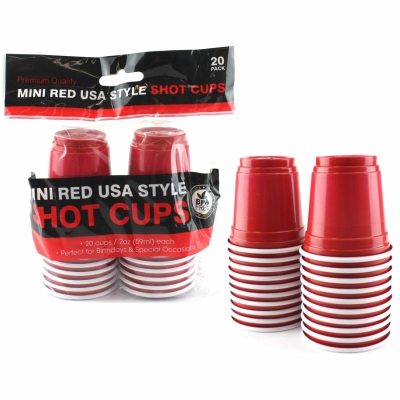 Cups & Glasses | Red Plastic Shot Cups (Pack Of 20) Catering & Kitchen Cups & Glasses