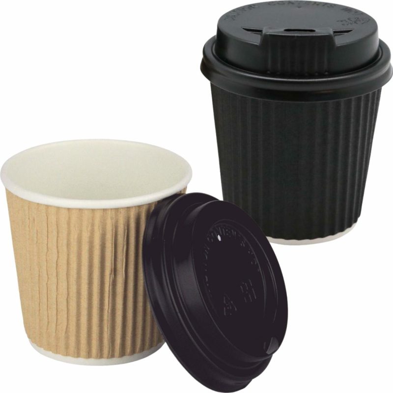 Cups & Glasses | Ripple Double Wall 120Ml Paper Coffee Cups With Lids (Pack Of 15) Catering & Kitchen Cups & Glasses