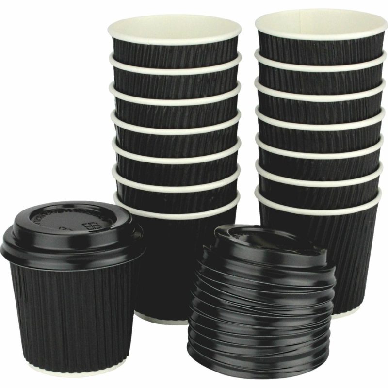 Cups & Glasses | Ripple Double Wall 120Ml Paper Coffee Cups With Lids (Pack Of 15) Catering & Kitchen Cups & Glasses