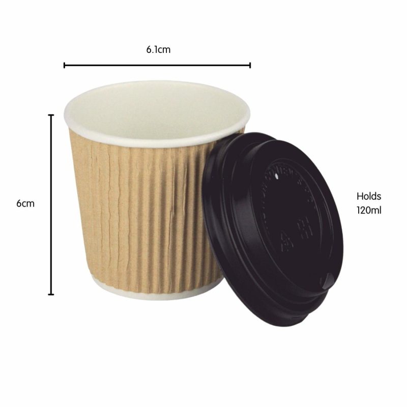 Cups & Glasses | Ripple Double Wall 120Ml Paper Coffee Cups With Lids (Pack Of 15) Catering & Kitchen Cups & Glasses