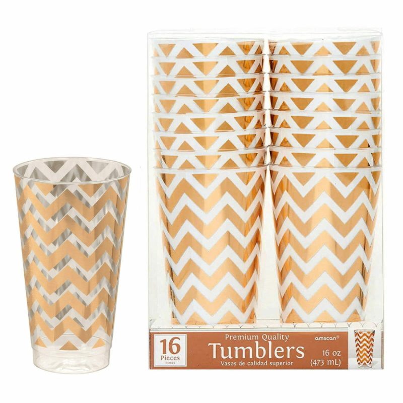 Cups & Glasses | Rose Gold Chevron Plastic Tumbler Cups 473Ml (Pack Of 16) Catering & Kitchen Cups & Glasses