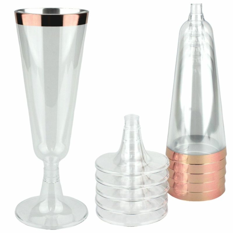 Cups & Glasses | Rose Gold Trim Plastic Champagne Glasses 150Ml (Pack Of 6) Catering & Kitchen Cups & Glasses