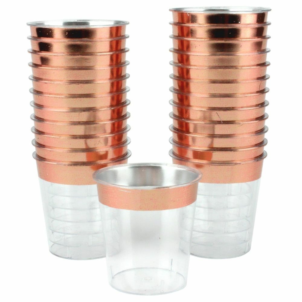 Cups & Glasses | Rose Gold Trim Plastic Shot Glasses 25Ml (Pack Of 24) Catering & Kitchen Cups & Glasses