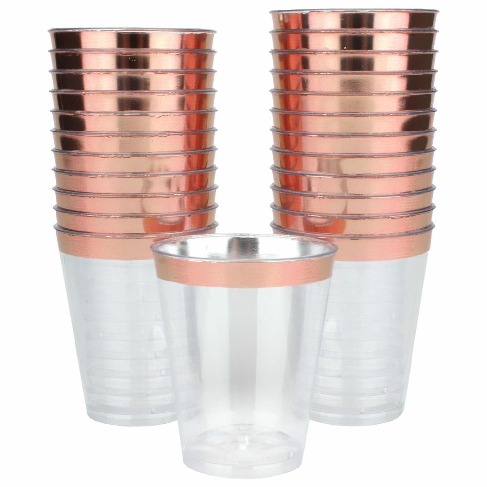 Cups & Glasses | Rose Gold Trim Plastic Shot Glasses 70Ml (Pack Of 24) Catering & Kitchen Cups & Glasses