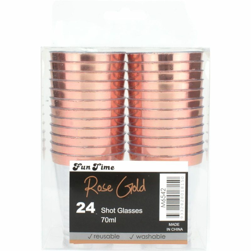 Cups & Glasses | Rose Gold Trim Plastic Shot Glasses 70Ml (Pack Of 24) Catering & Kitchen Cups & Glasses