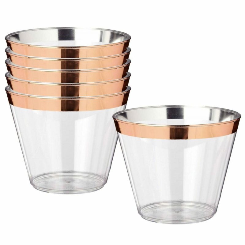 Cups & Glasses | Rose Gold Trim Plastic Tumbler Cups 250Ml (Pack Of 6) Catering & Kitchen Cups & Glasses