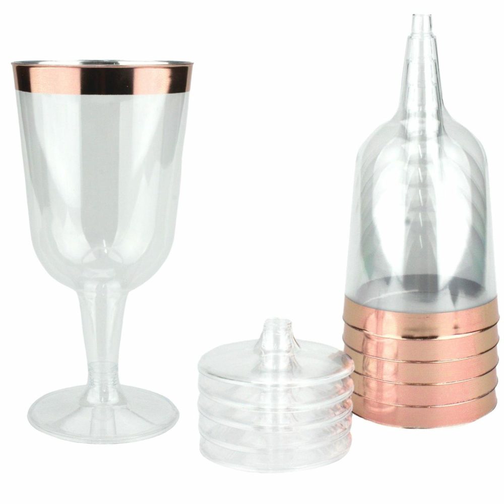 Cups & Glasses | Rose Gold Trim Plastic Wine Glasses 210Ml (Pack Of 6) Catering & Kitchen Cups & Glasses