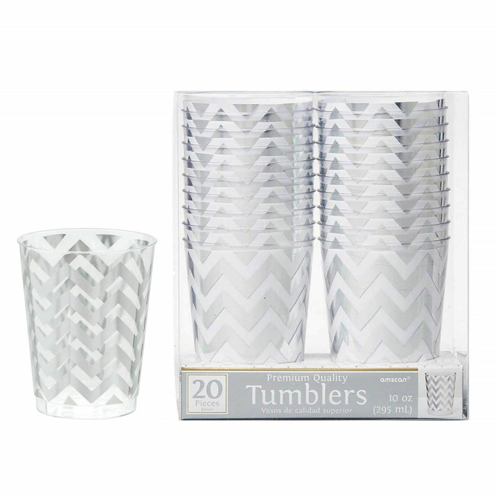 Cups & Glasses | Silver Chevron Plastic Tumbler Cups 295Ml (Pack Of 20) Catering & Kitchen Cups & Glasses