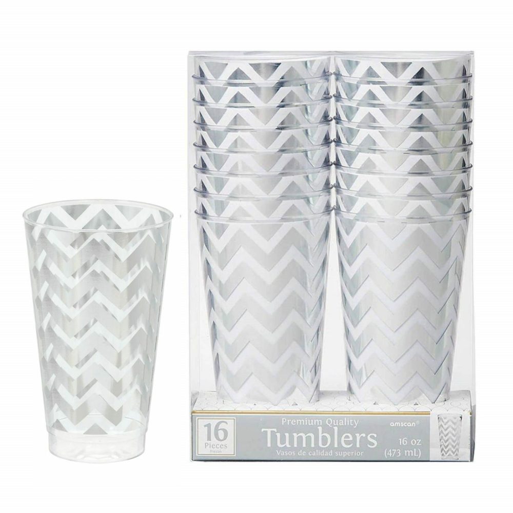 Cups & Glasses | Silver Chevron Plastic Tumbler Cups 473Ml (Pack Of 16) Catering & Kitchen Cups & Glasses