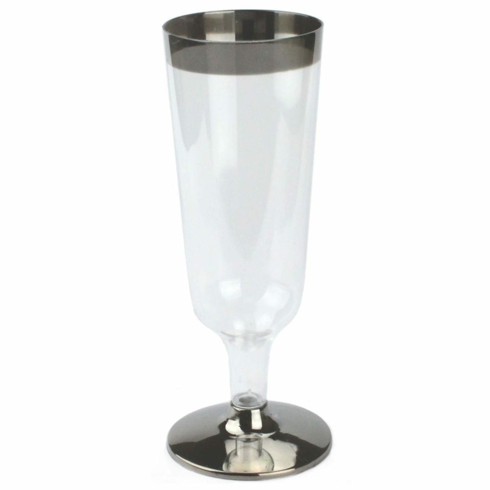 Cups & Glasses | Silver Trim Plastic Champagne Glasses (Pack Of 15) Catering & Kitchen Cups & Glasses