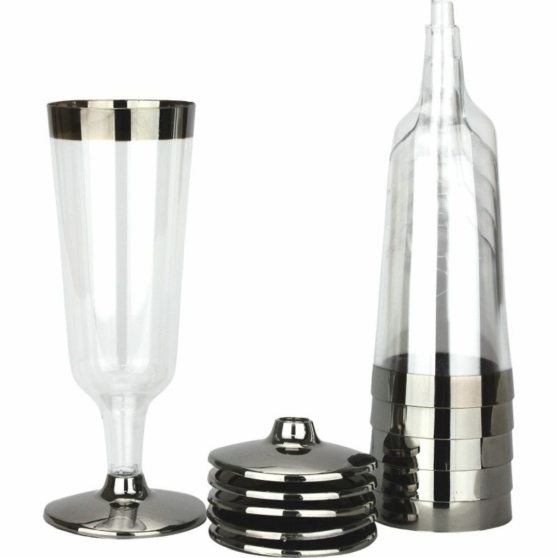 Cups & Glasses | Silver Trim Plastic Champagne Glasses (Pack Of 6) Catering & Kitchen Cups & Glasses