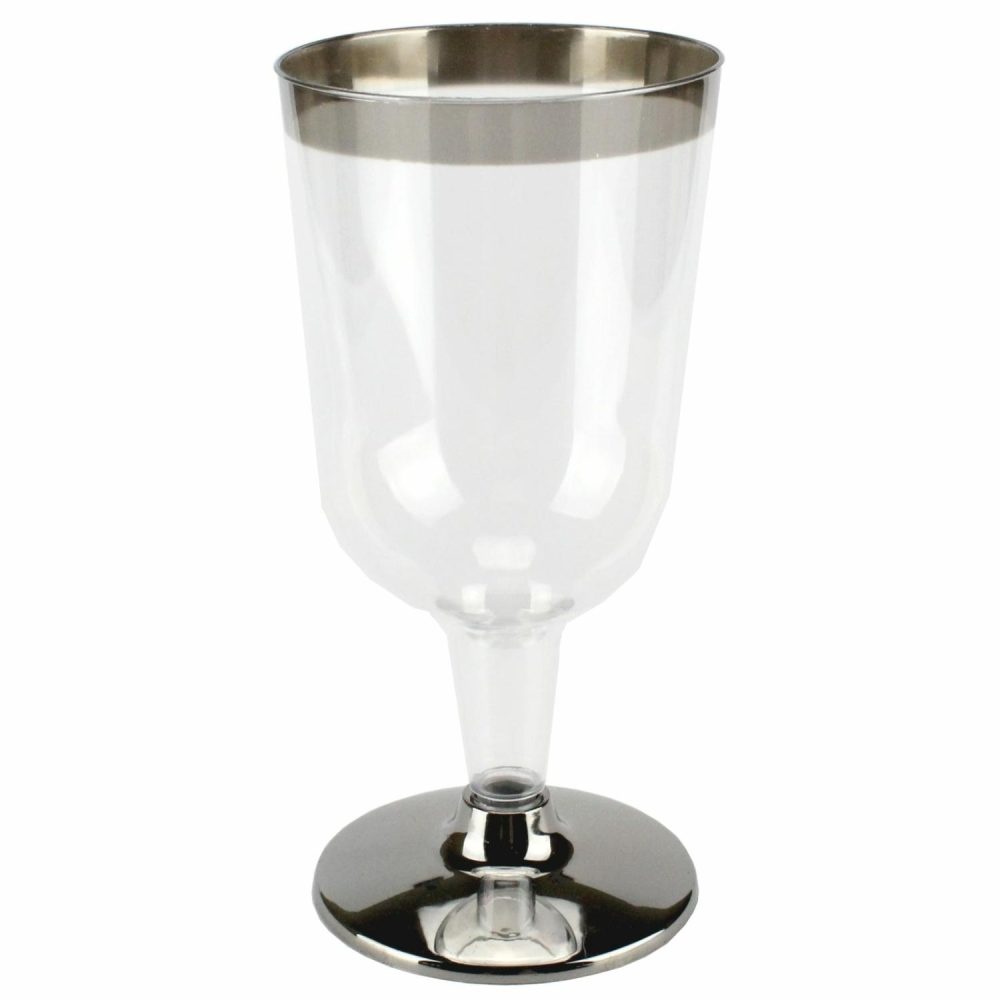 Cups & Glasses | Silver Trim Plastic Wine Glasses (Pack Of 15) Catering & Kitchen Cups & Glasses