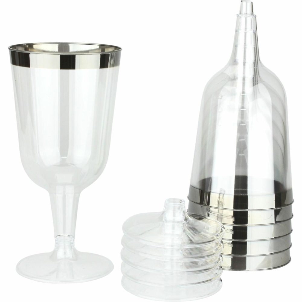 Cups & Glasses | Silver Trim Plastic Wine Glasses (Pack Of 6) Catering & Kitchen Cups & Glasses