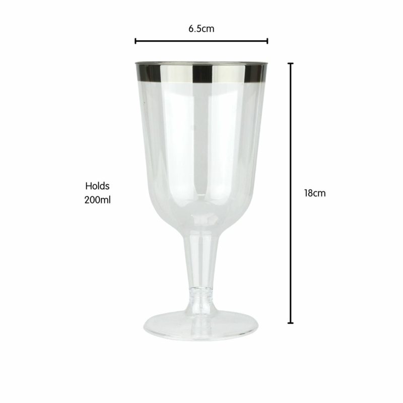 Cups & Glasses | Silver Trim Plastic Wine Glasses (Pack Of 6) Catering & Kitchen Cups & Glasses