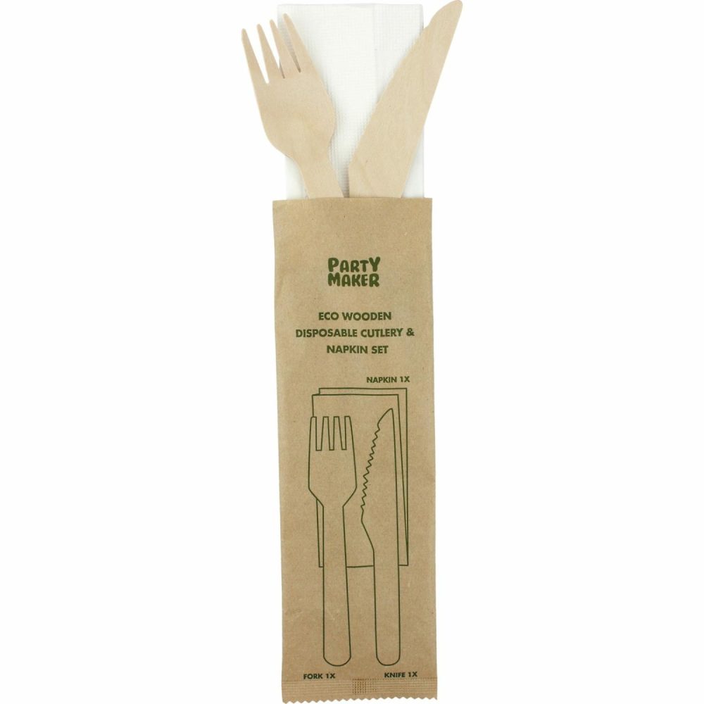 Cutlery & Utensils | Eco Disposable Wooden Cutlery And Napkin Set Catering & Kitchen Cutlery & Utensils