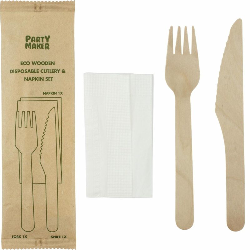 Cutlery & Utensils | Eco Disposable Wooden Cutlery And Napkin Set Catering & Kitchen Cutlery & Utensils