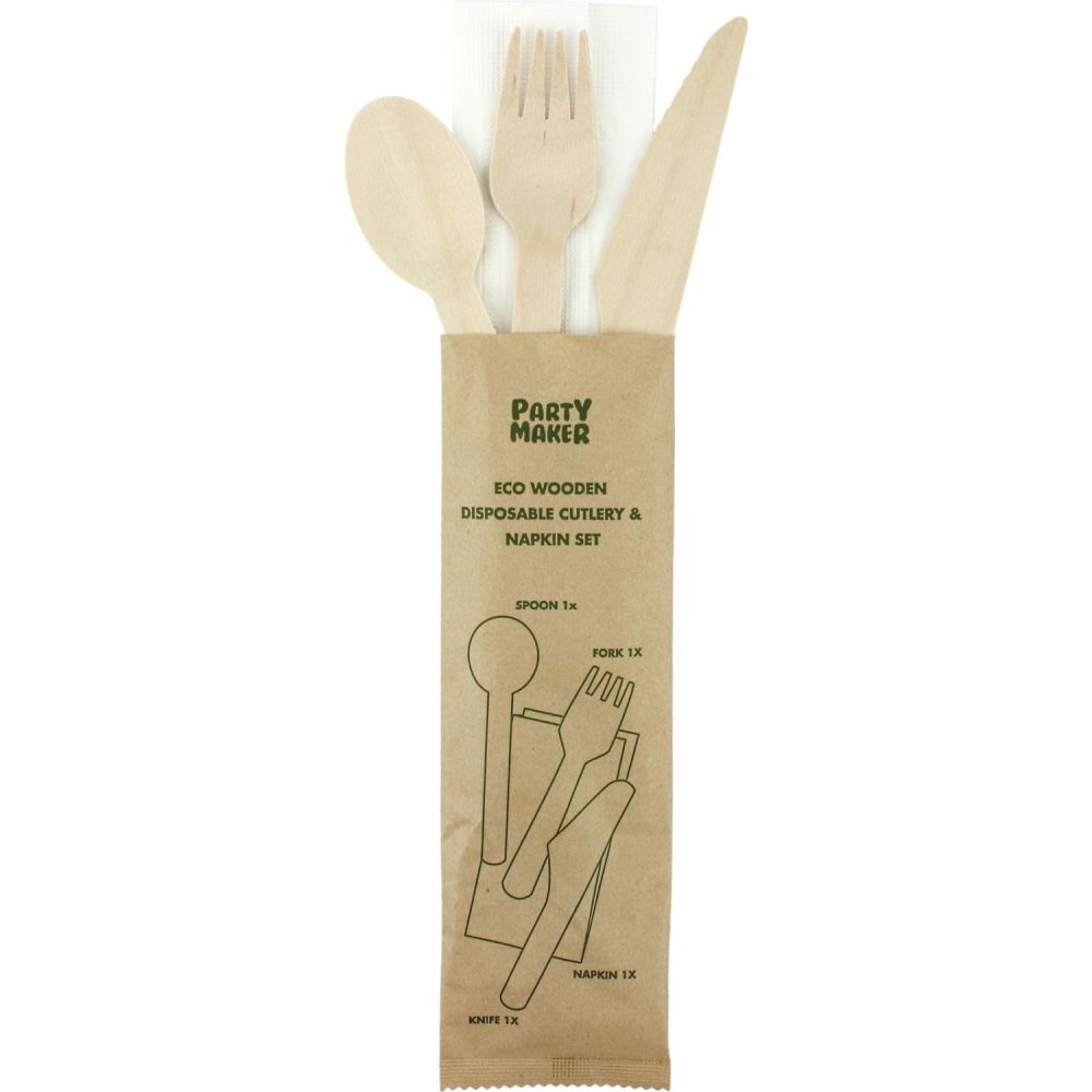 Cutlery & Utensils | Eco Disposable Wooden Cutlery Set With Napkin Catering & Kitchen Cutlery & Utensils