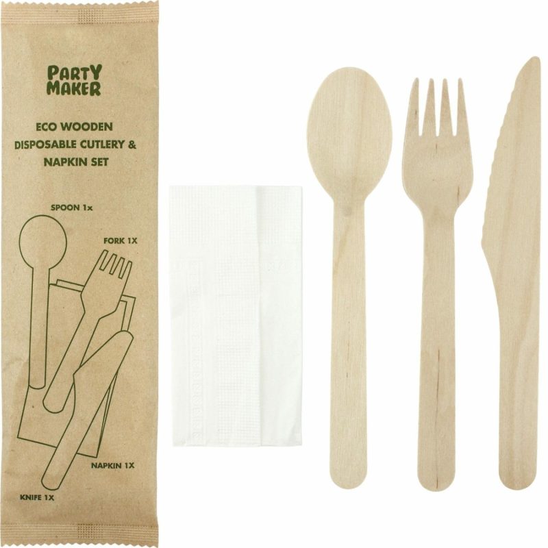 Cutlery & Utensils | Eco Disposable Wooden Cutlery Set With Napkin Catering & Kitchen Cutlery & Utensils