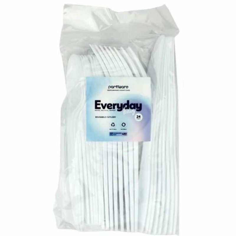 Cutlery & Utensils | Everyday Living Reusable White Plastic Cutlery (Pack Of 24) Catering & Kitchen Cutlery & Utensils