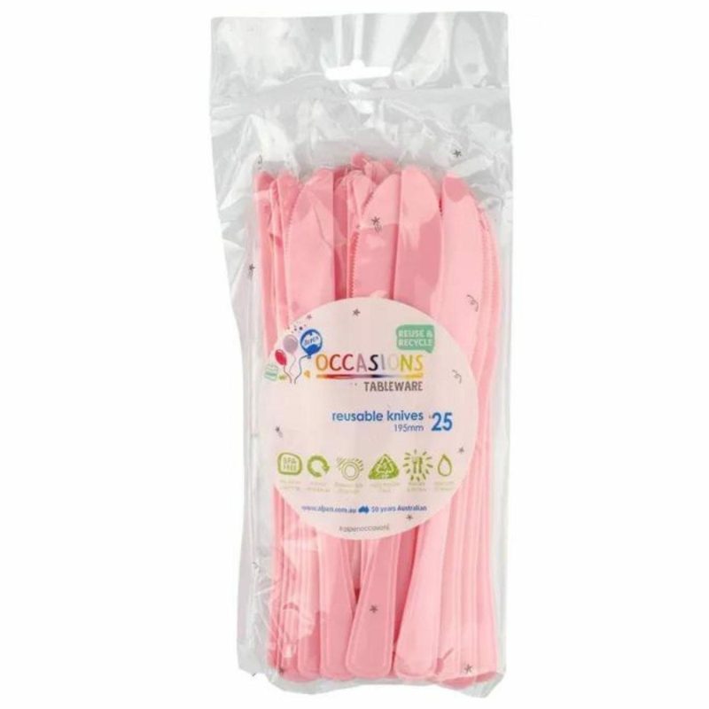 Cutlery & Utensils | Light Carnation Pink Reusable Plastic Knives (Pack Of 25) Catering & Kitchen Cutlery & Utensils