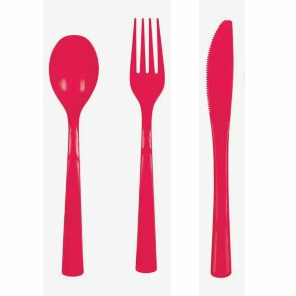 Cutlery & Utensils | Red Reusable Plastic Cutlery (Pack Of 18) Catering & Kitchen Cutlery & Utensils