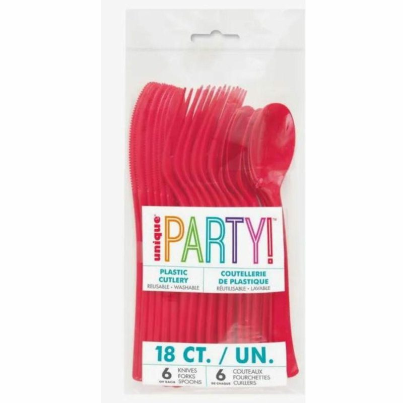 Cutlery & Utensils | Red Reusable Plastic Cutlery (Pack Of 18) Catering & Kitchen Cutlery & Utensils