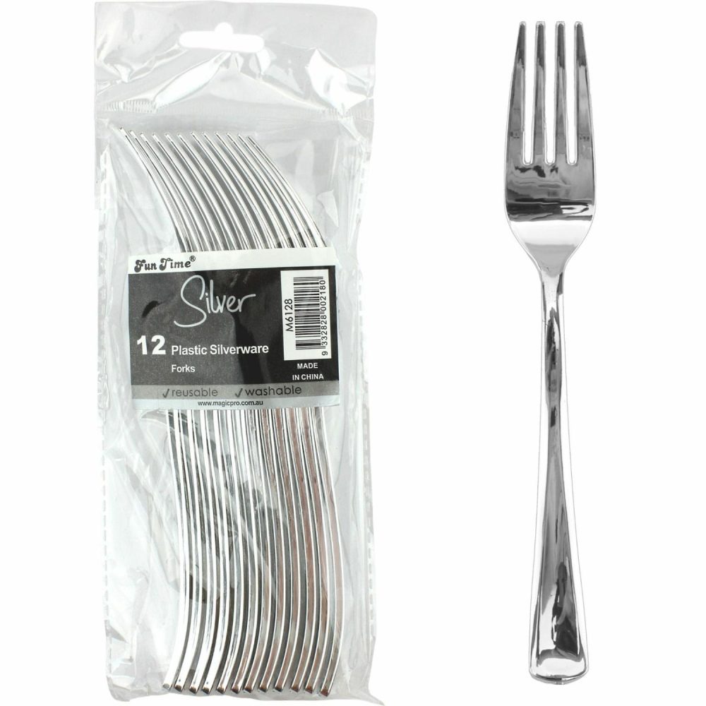 Cutlery & Utensils | Silver Look Plastic Forks (Pack Of 12) Catering & Kitchen Cutlery & Utensils